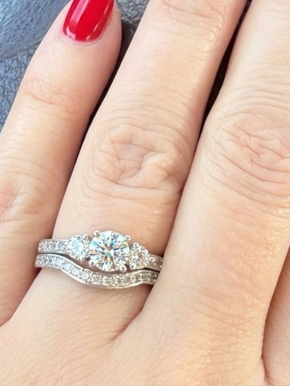 Sterling Silver Bridal Ring Set with Center CZ in Silver Size 8